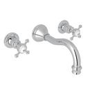 Perrin & Rowe&reg; Polished Chrome Two Handle Wall Mount Widespread Bathroom Sink Faucet 
