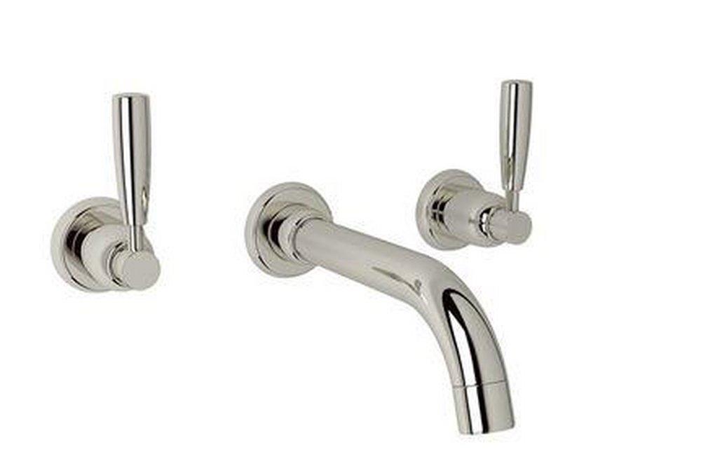 Perrin & Rowe&reg; Polished Nickel Two Handle Wall Mount Widespread Bathroom Sink Faucet 