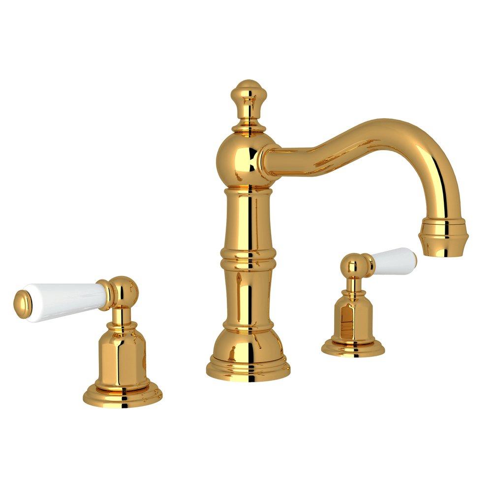 Perrin & Rowe Unlacquered Brass Two Handle Widespread Bathroom Sink Faucet 