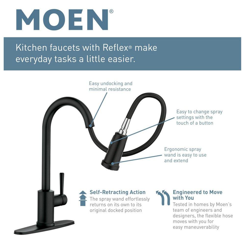 Moen Matte Black Single Handle Pull Down Kitchen Faucet with Reflex and Power Clean Technology 