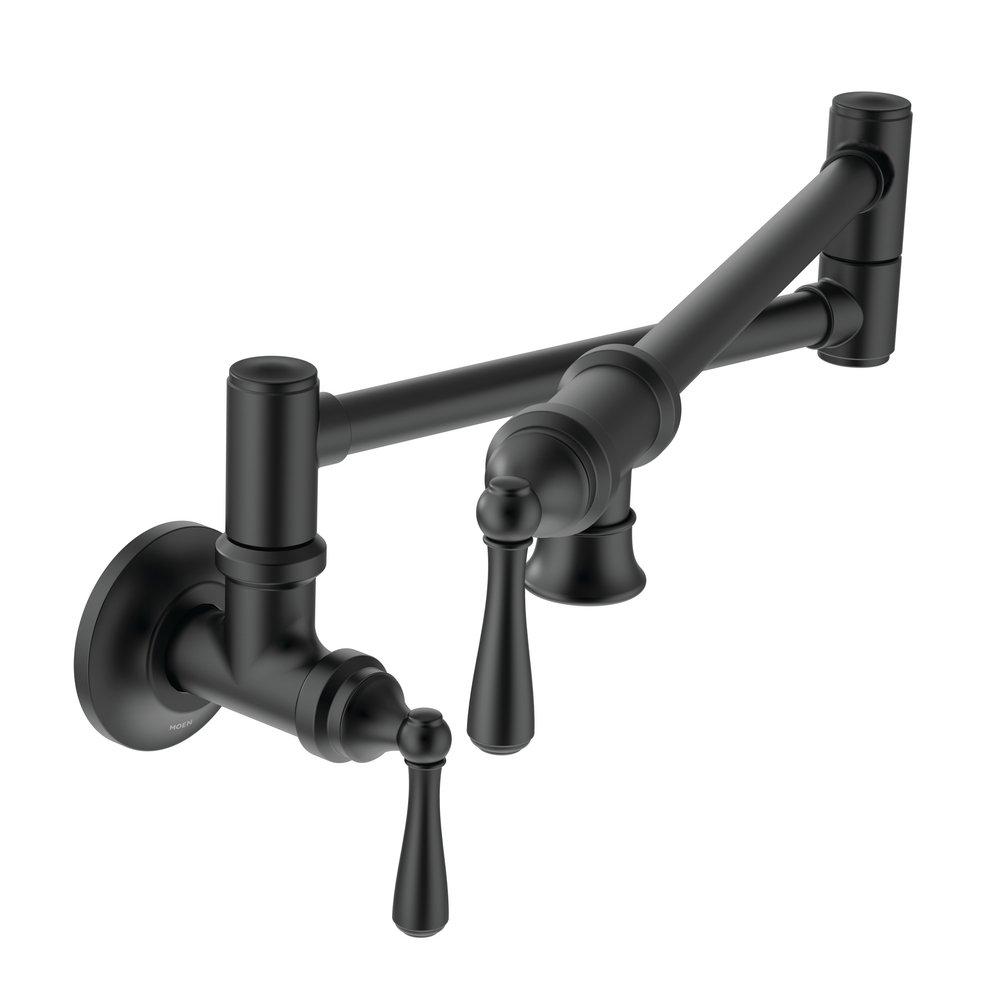 Moen Matte Black 5.5 gpm 1 Hole Wall Mount Pot Filler with Double Lever Handle 