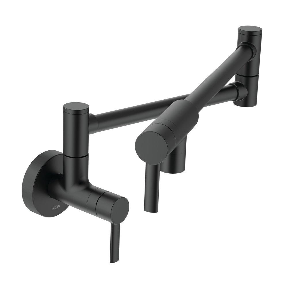Moen Matte Black 5.5 gpm 1 Hole Wall Mount Pot Filler with Double Lever Handle 