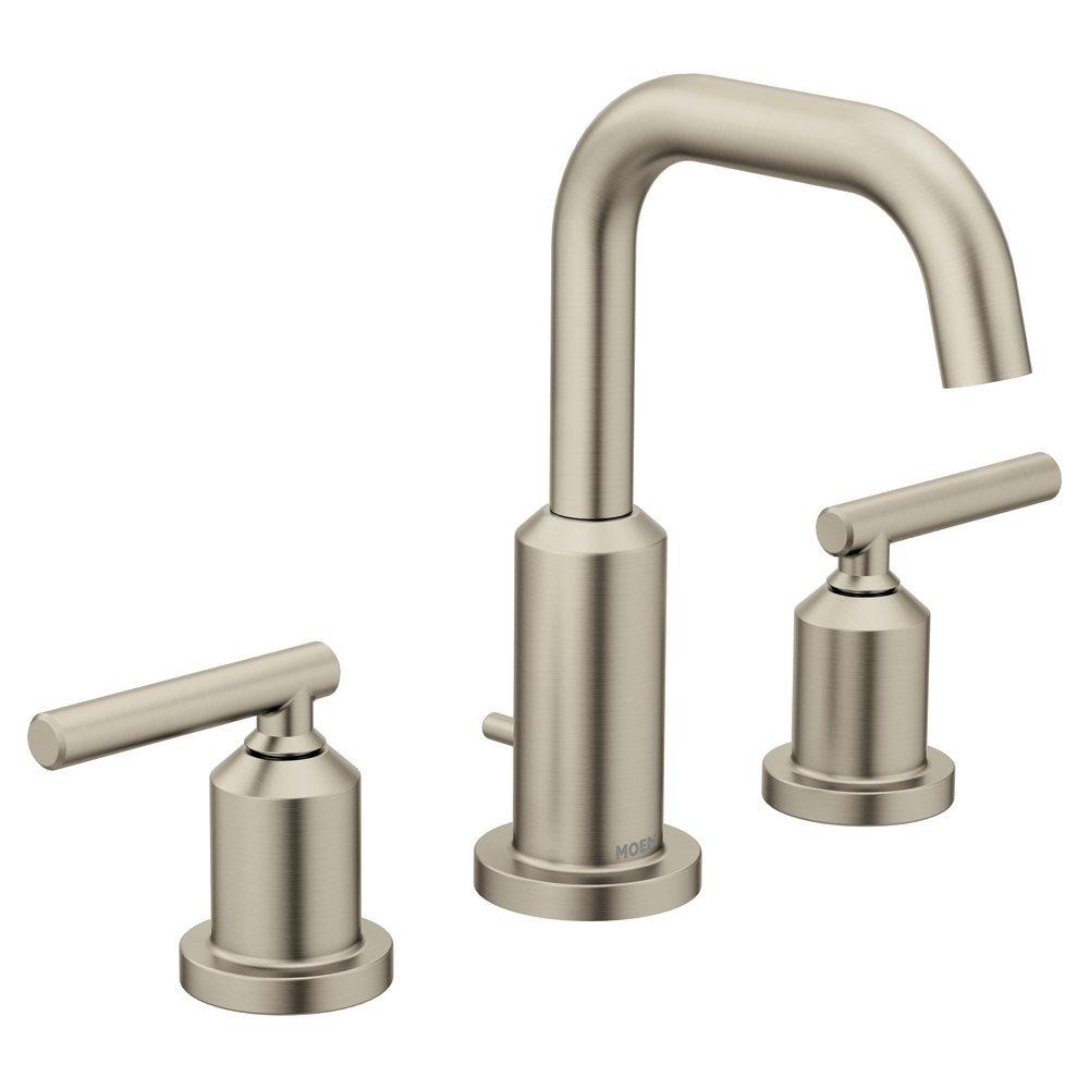Moen Brushed Nickel Two Handle Widespread Bathroom Sink Faucet with Pop-Up Drain 