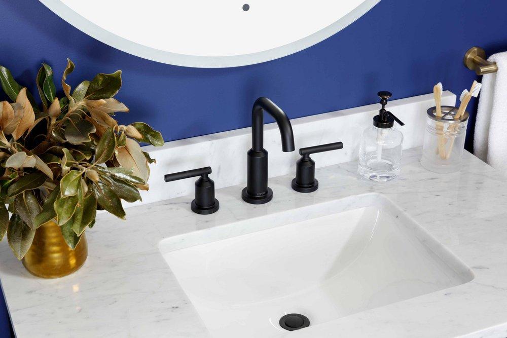 Moen Matte Black Two Handle Widespread Bathroom Sink Faucet with Pop-Up Drain 