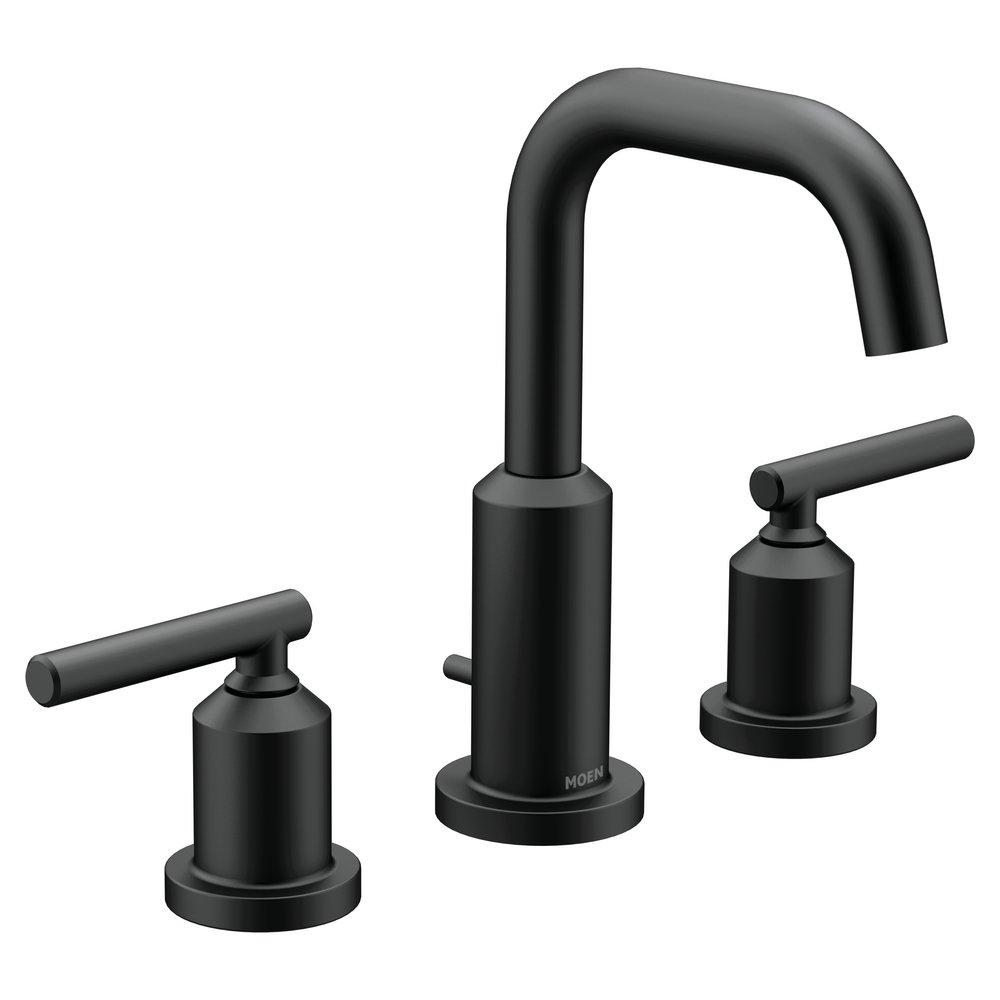 Moen Matte Black Two Handle Widespread Bathroom Sink Faucet with Pop-Up Drain 