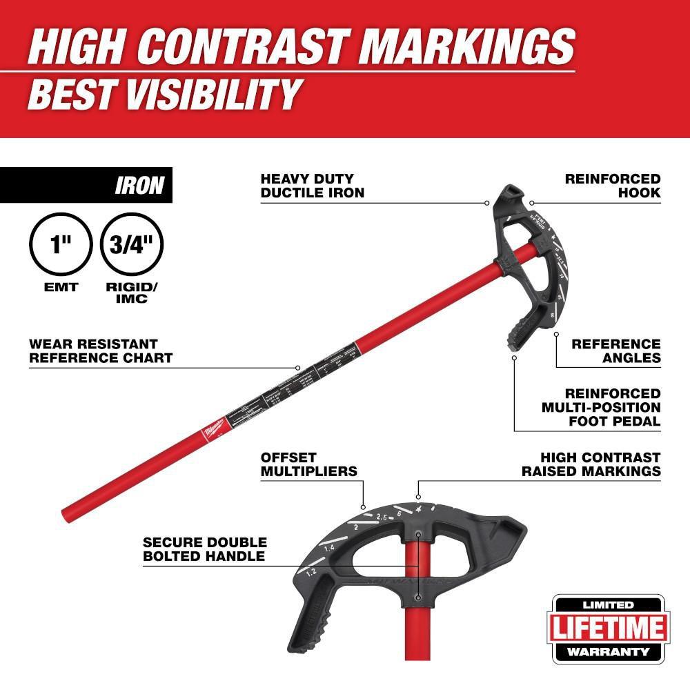 Milwaukee&reg; Red 1 in. Iron Conduit Bender 