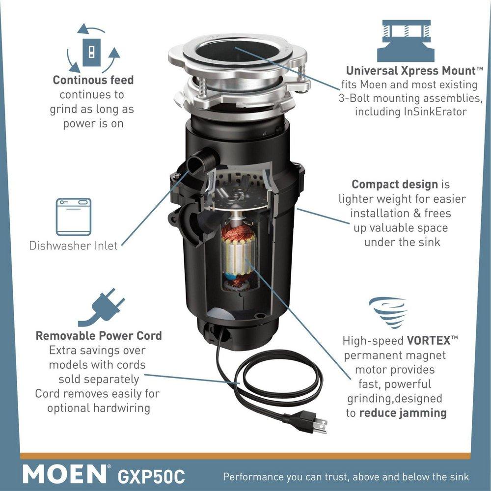 Moen Black Continuous Feed Garbage Disposal 