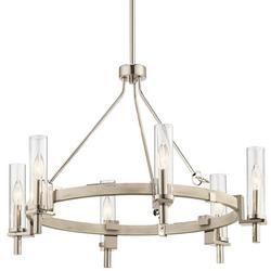 40W 6-Light Candelabra E-12 Incandescent Chandelier in White Washed Wood