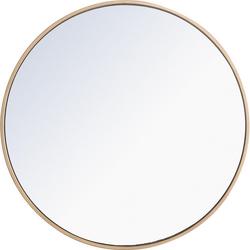 28 in. Wall Mount MDF and Metal Framed Round Mirror in Brass