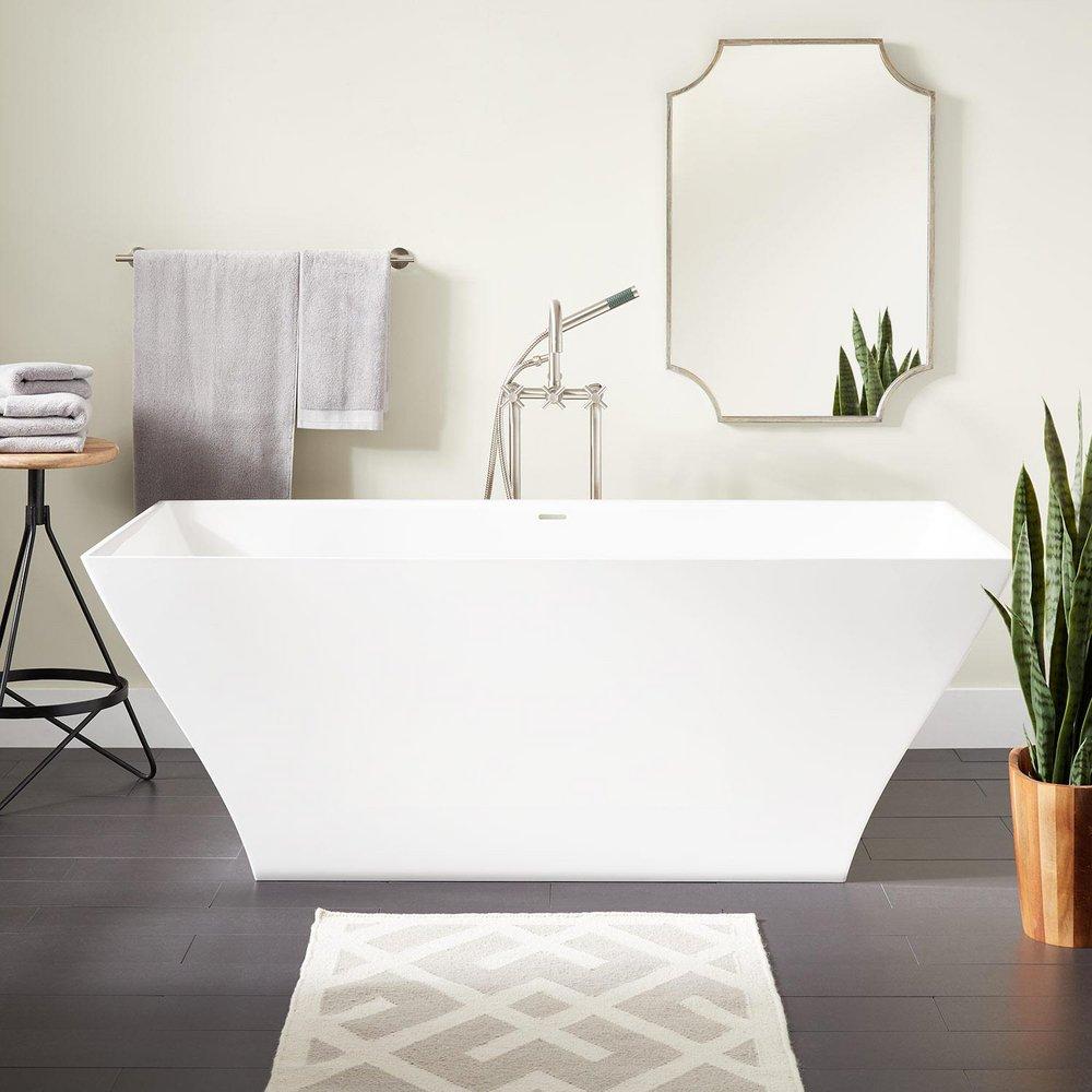 Signature Hardware White 66 x 32 in. Freestanding Bathtub with Center Drain 