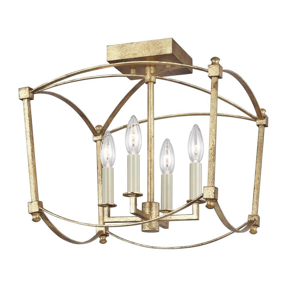 Visual Comfort & Co. Studio Antique Gild 60W 4-Light Candelabra E-12 Incandescent Semi-Flush Mount Ceiling Fixture 