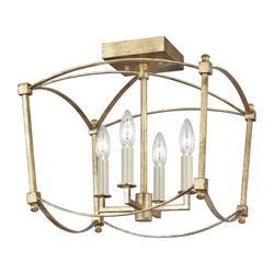 60W 4-Light Candelabra E-12 Incandescent Semi-Flush Mount Ceiling Fixture in Antique Gild