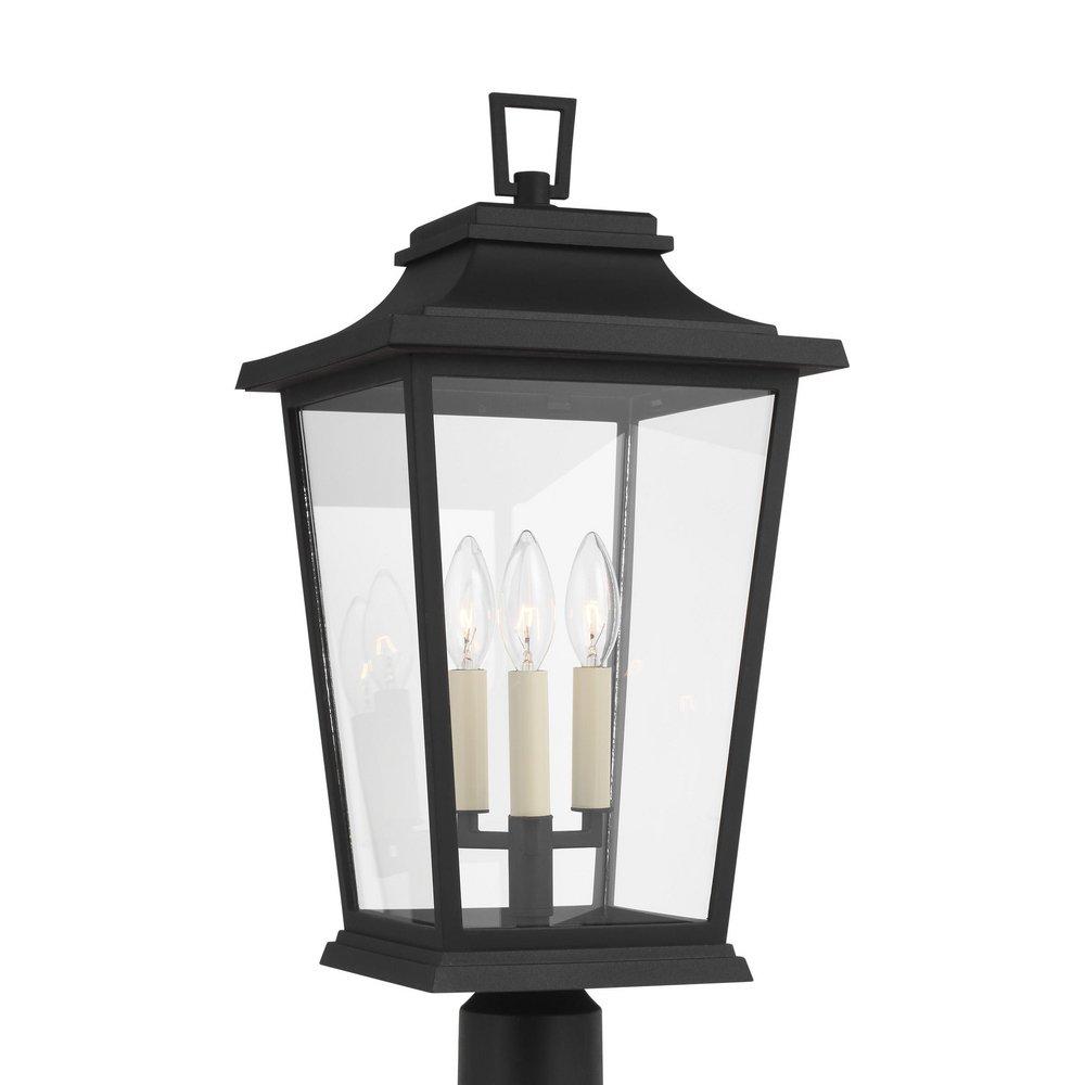 Visual Comfort & Co. Studio Textured Black 60W 3-Light Candelabra E-12 Incandescent Outdoor Post Lamp 