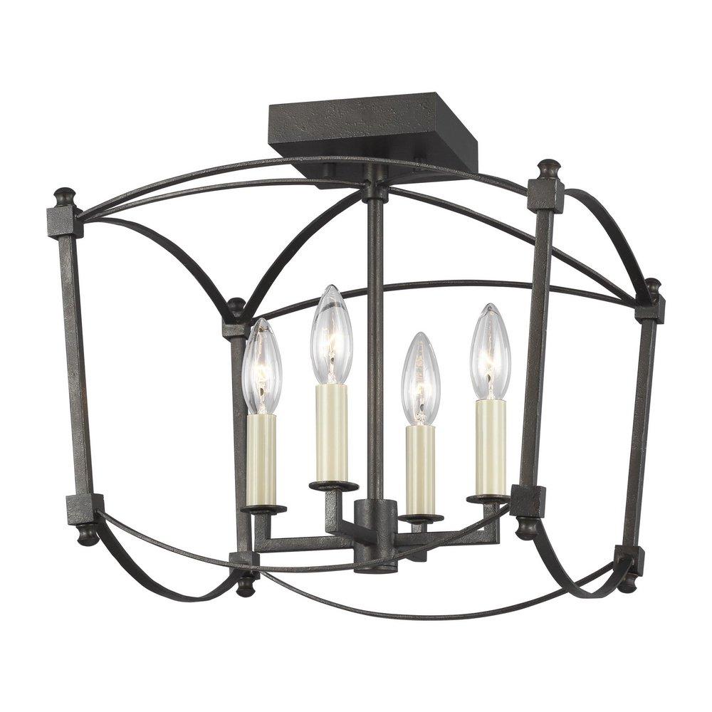 Visual Comfort & Co. Studio Smith Steel 60W 4-Light Candelabra E-12 Incandescent Semi-Flush Mount Ceiling Fixture 