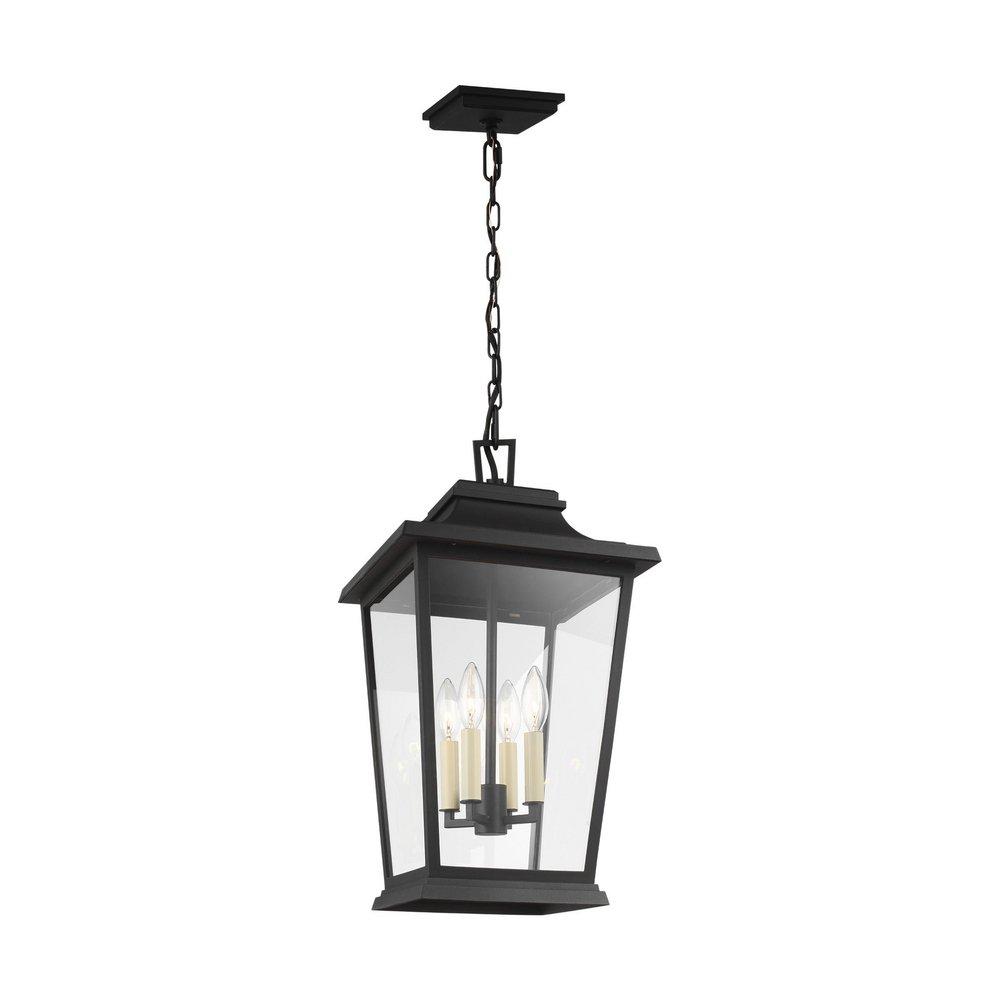 Visual Comfort & Co. Studio Textured Black 60W 4-Light Candelabra E-12 Incandescent Outdoor Pendant 
