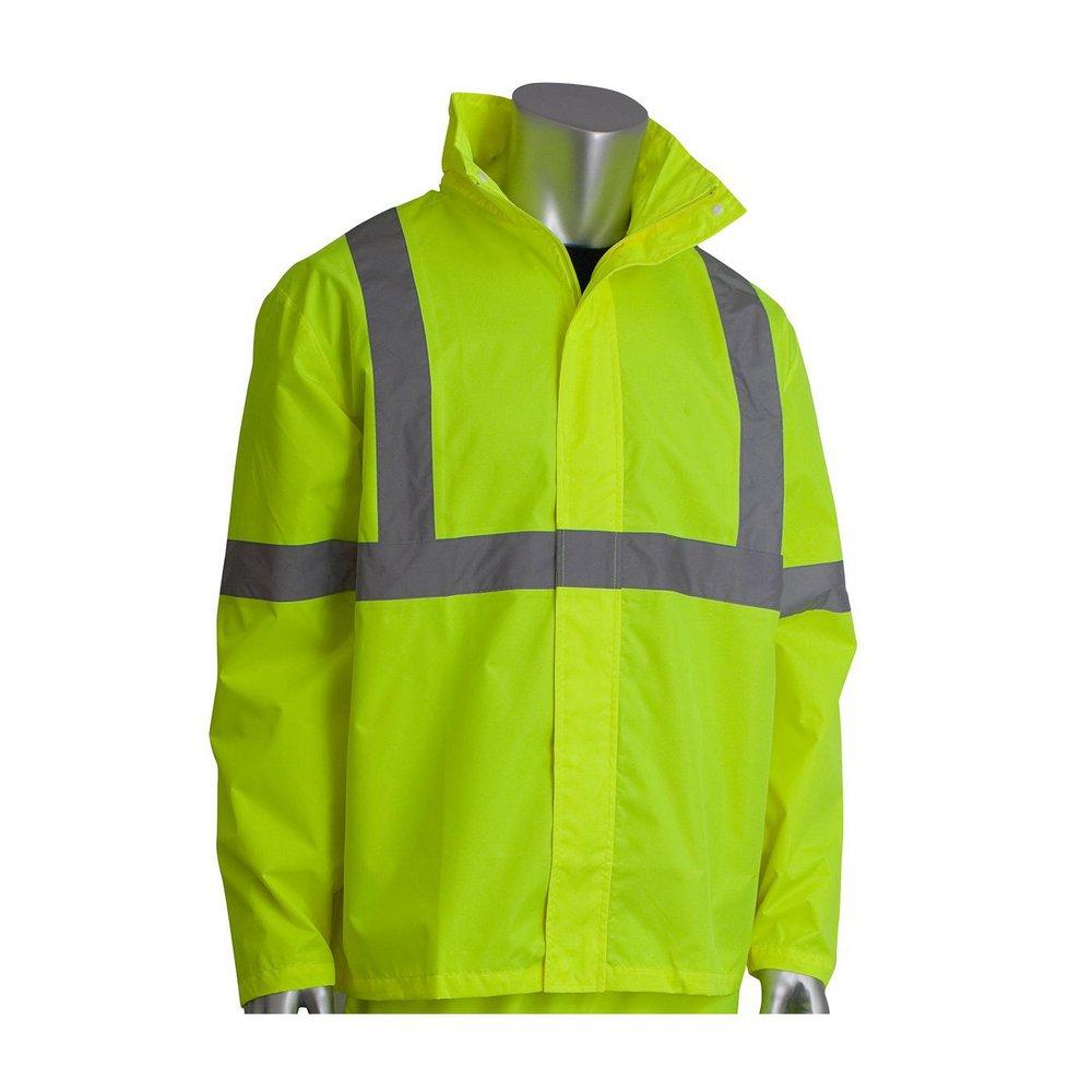 Viz&trade; Hi-Viz Lime CLASS 3 RAINSUIT 2 PIECE PU CTD ZIPPER HOOD PANT 2IN TAPE LY 