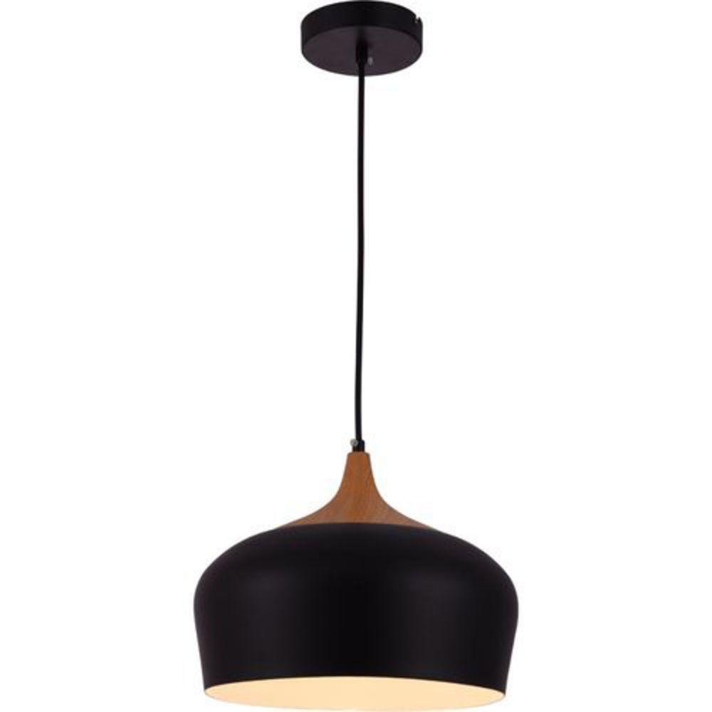 Living District Black/Natural Wood 40W 1-Light Medium E-26 Incandescent Pendant 