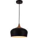40W 1-Light Medium E-26 Incandescent Pendant in Black with Wood