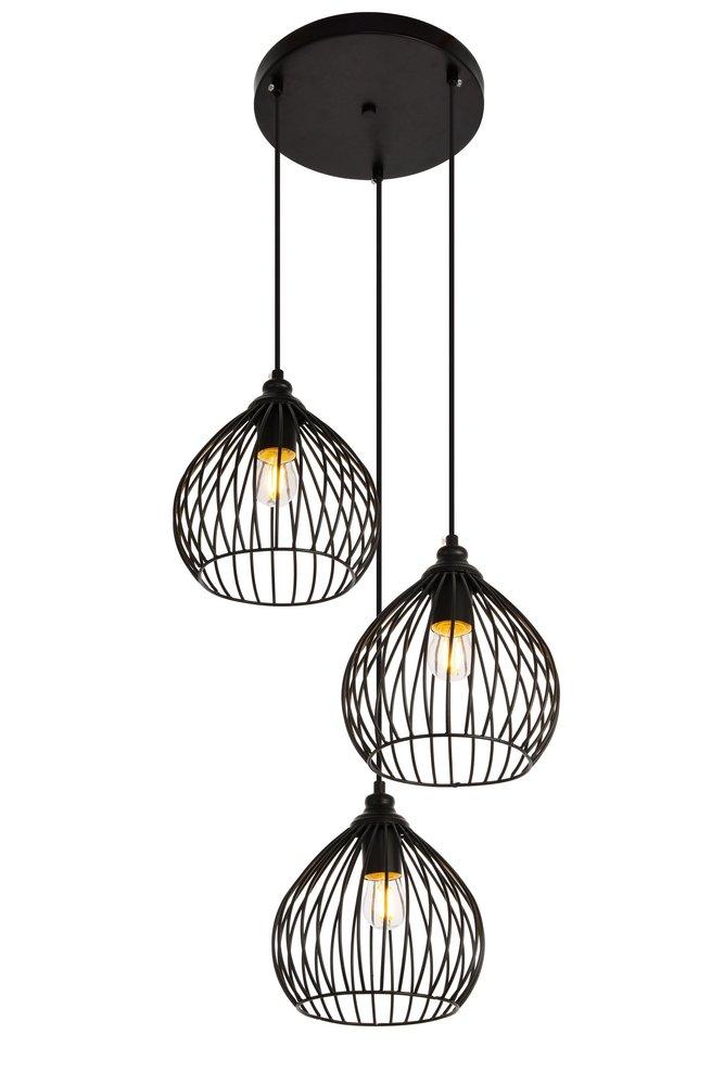 Elegant Lighting Black 16 in. 40W 3-Light Medium E-26 Incandescent Pendant 