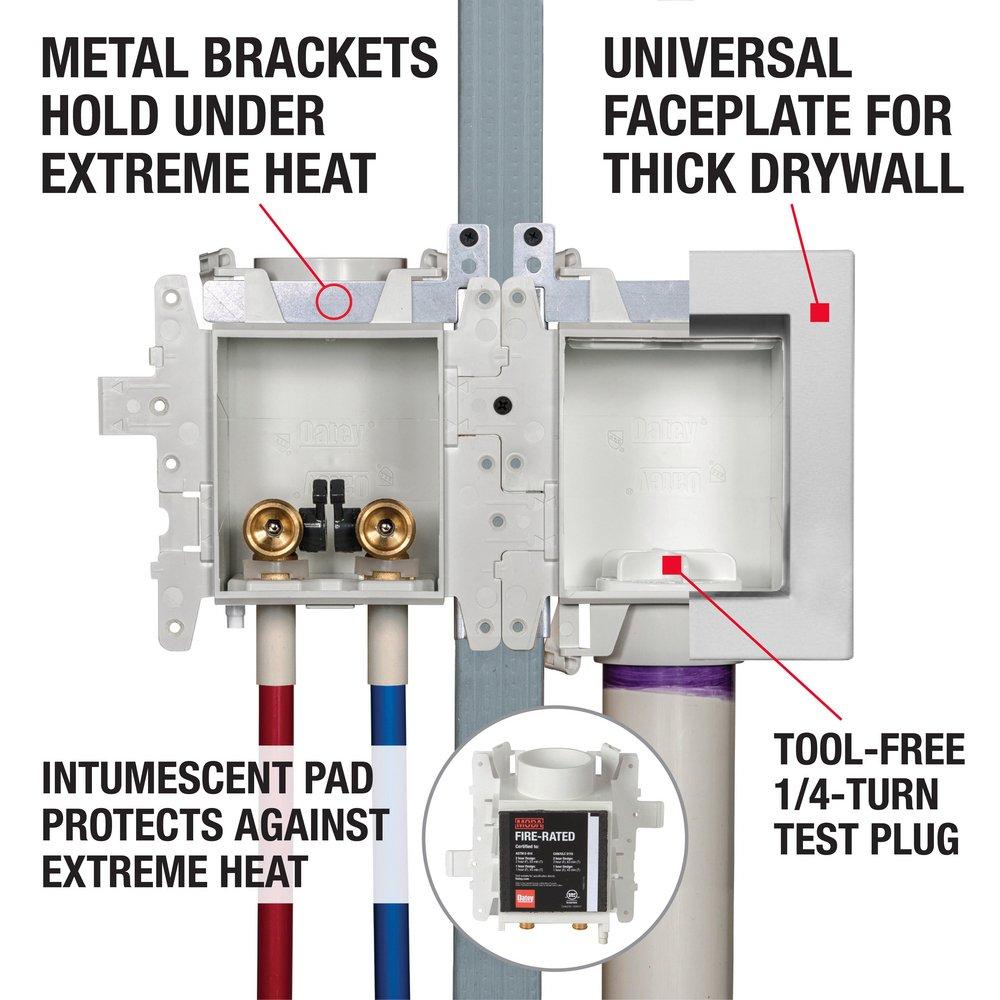 Oatey&reg; White 3-63/100 x 7-49/50 x 8-23/50 in. Ice Maker Quarter-Turn Fire Rated Supply Box 