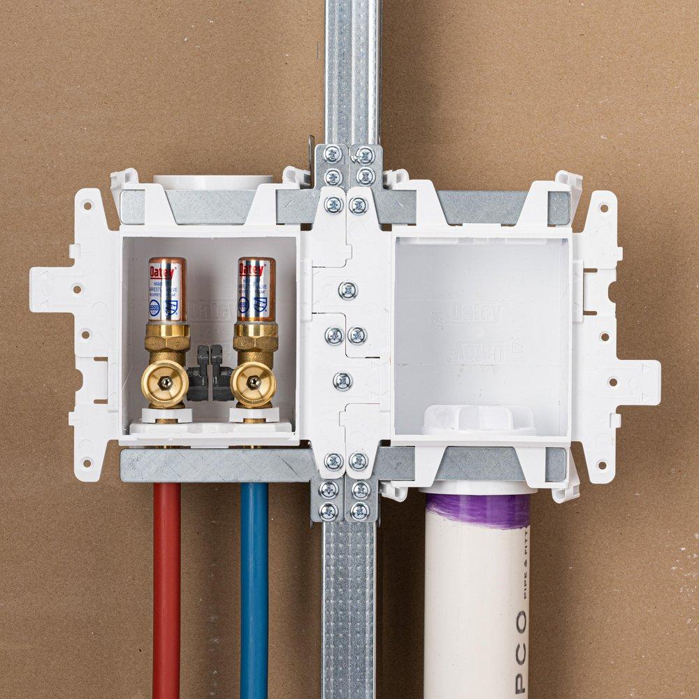 Oatey&reg; White 3-63/100 x 13-24/25 x 8-23/50 in. Washing Machine Quarter-Turn Fire Rated Supply Box 