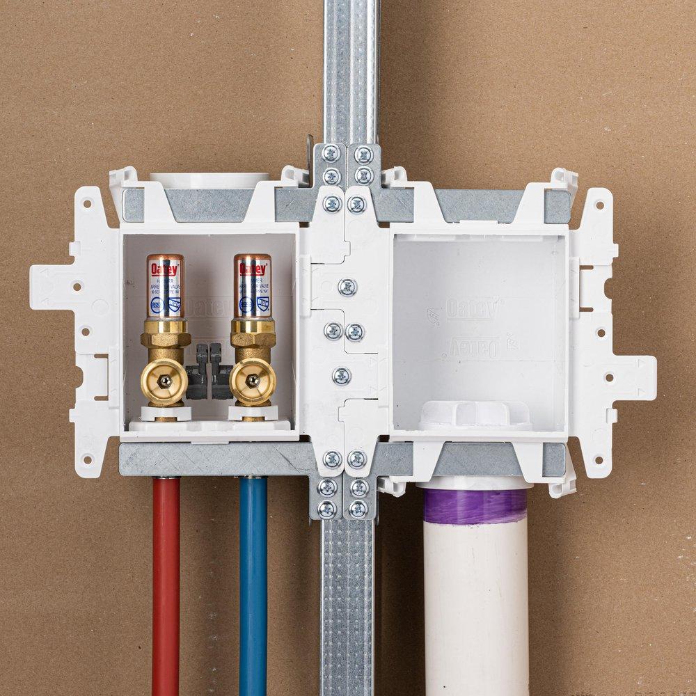 Oatey&reg; White 3-63/100 x 13-24/25 x 8-23/50 in. Washing Machine Quarter-Turn Fire Rated Supply Box 