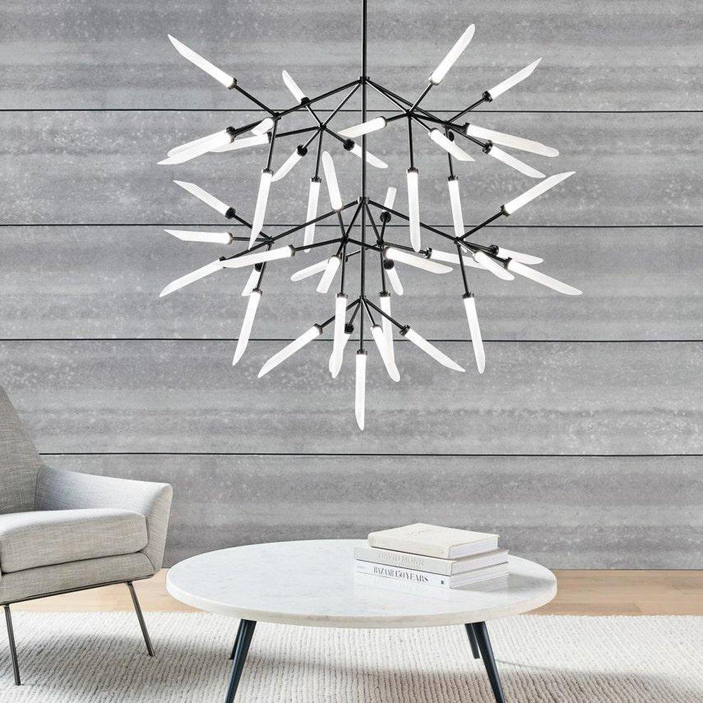 Visual Comfort & Co. Modern Matte Black 26 x 37-2/5 in. 65.1W 2-Tier 25-Light Integrated LED Modern and Transitional Chandelier 