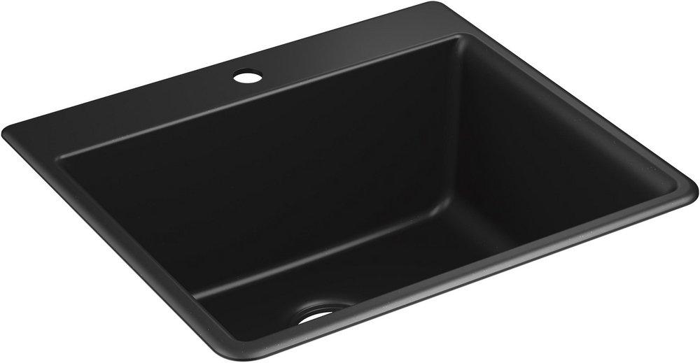 KOHLER Matte Black 25 x 22 in. 1 Hole Composite Single Bowl Dual Mount Kitchen Sink 