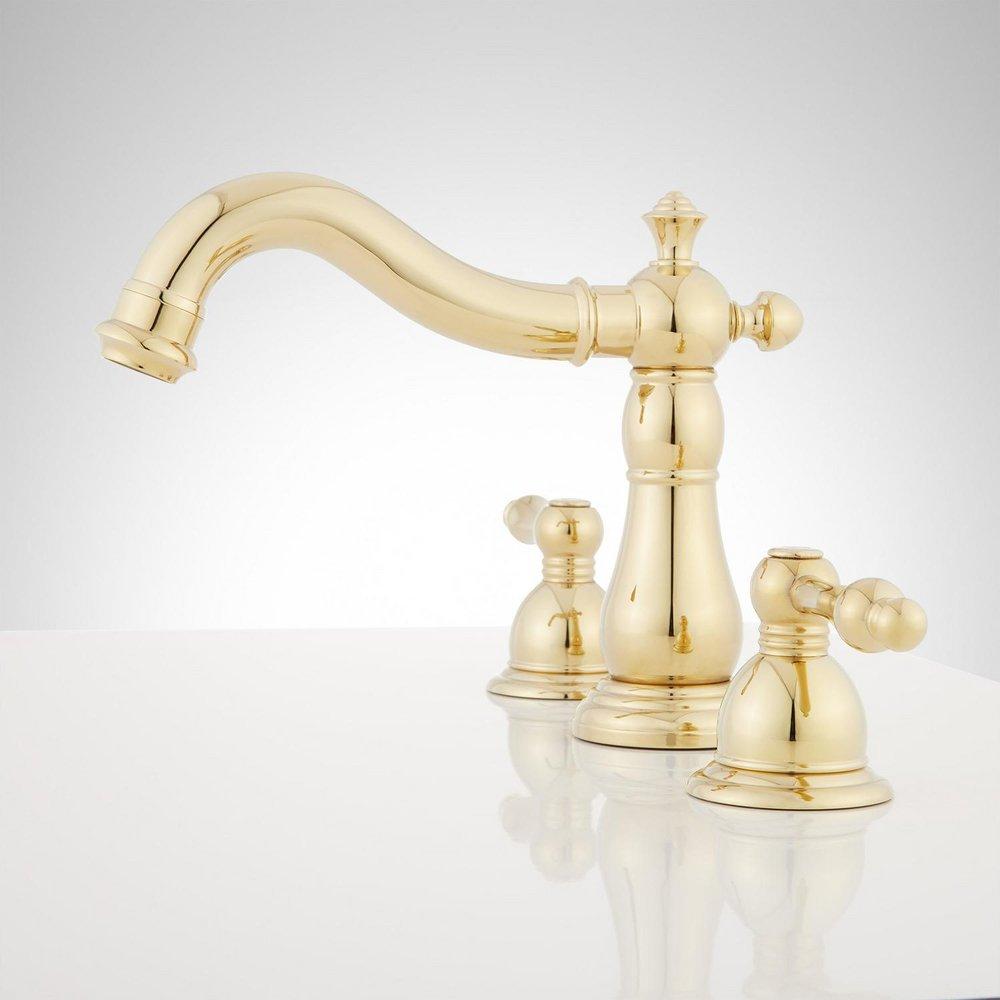 Signature Hardware Polished Brass Two Handle Widespread Bathroom Sink Faucet 