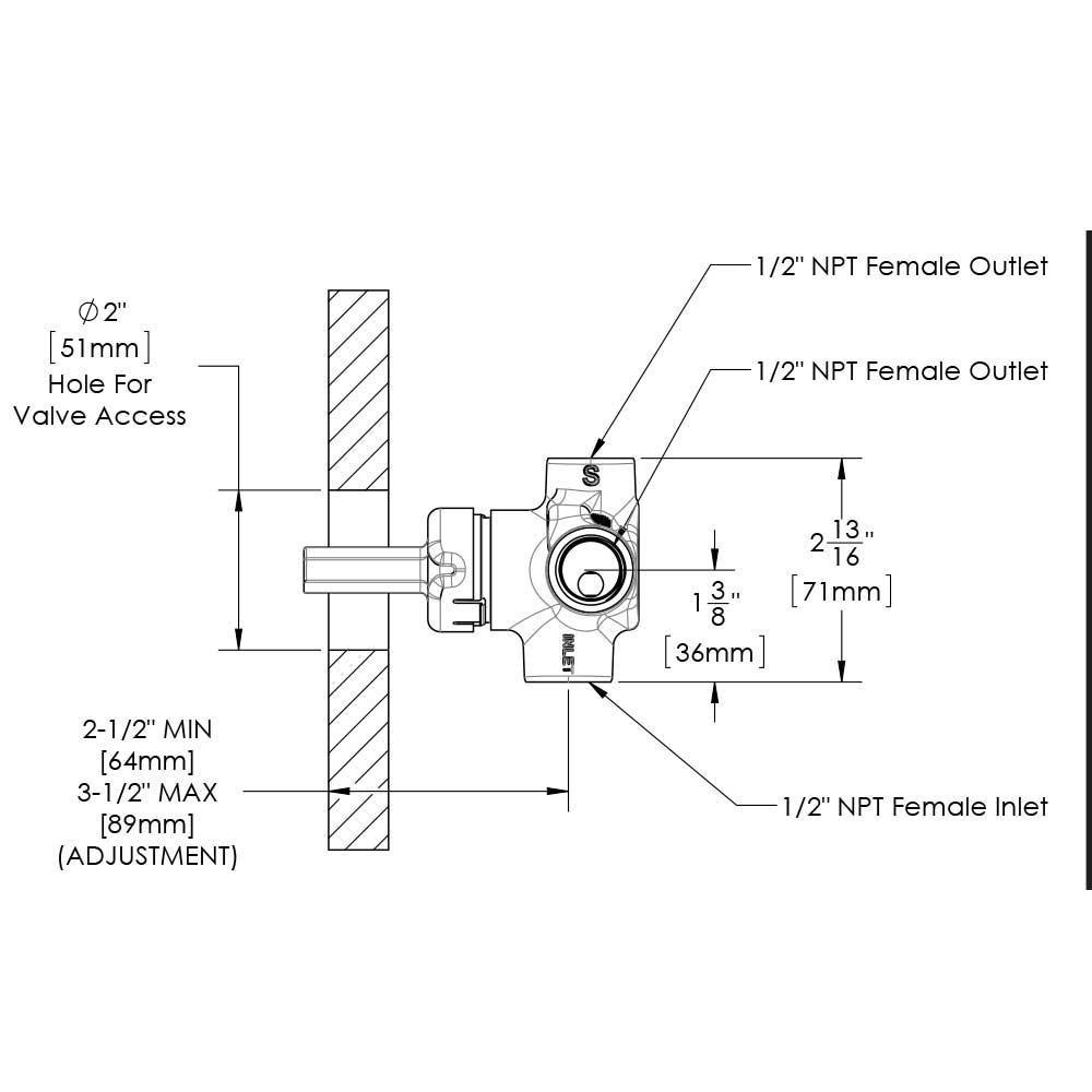 1/2 in. Threaded Brass 2-Way Diverter Valve Body 