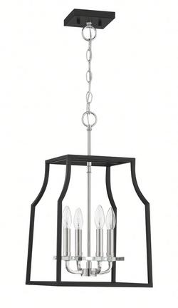 60W 4-Light Candelabra E-12 Pendant in Matte Black/Polished Nickel