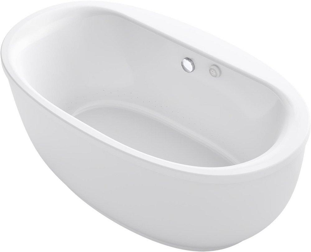 KOHLER White 60-1/2 x 34-1/2 in. Freestanding Bathtub Center Drain 