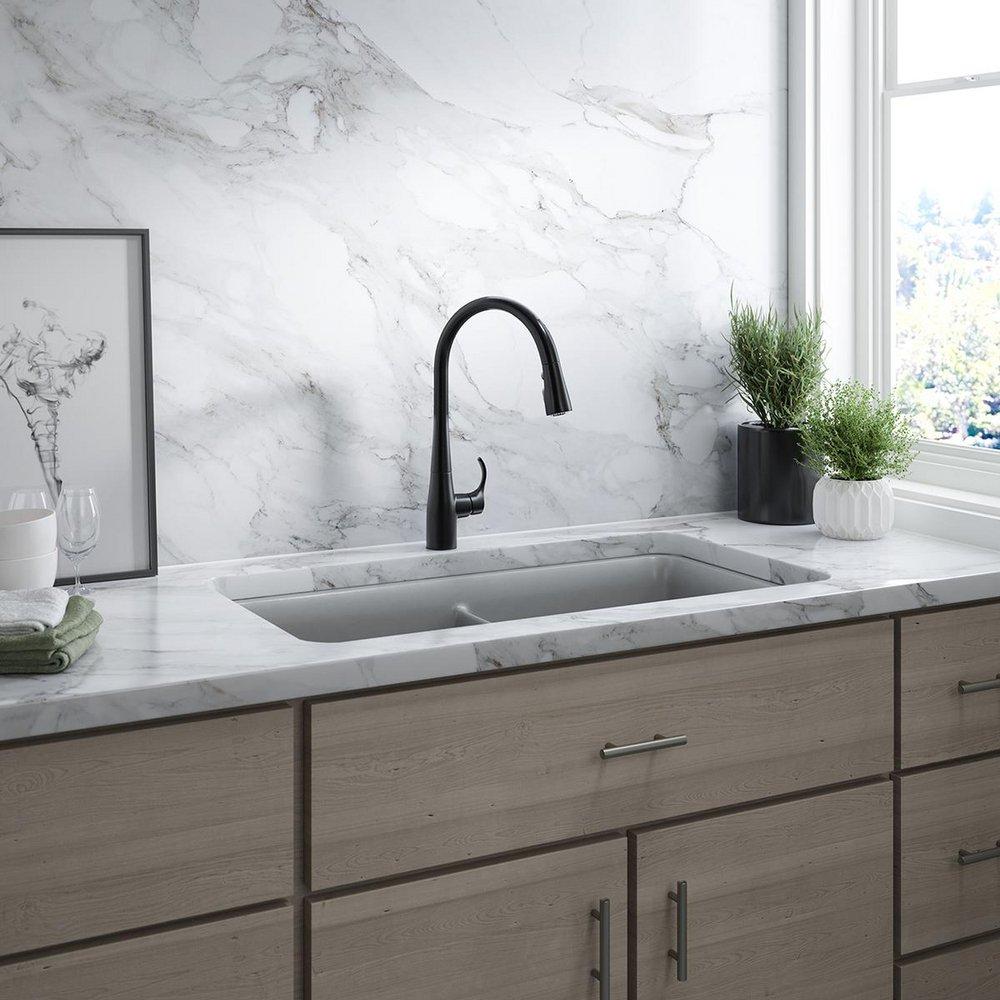 KOHLER Matte Black Single Handle Pull Down Touchless Kitchen Faucet with Magnetic Docking, Sweep Spray and Boost Technology 