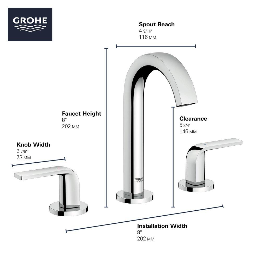 GROHE StarLight&reg; Chrome Two Handle Widespread Bathroom Sink Faucet 