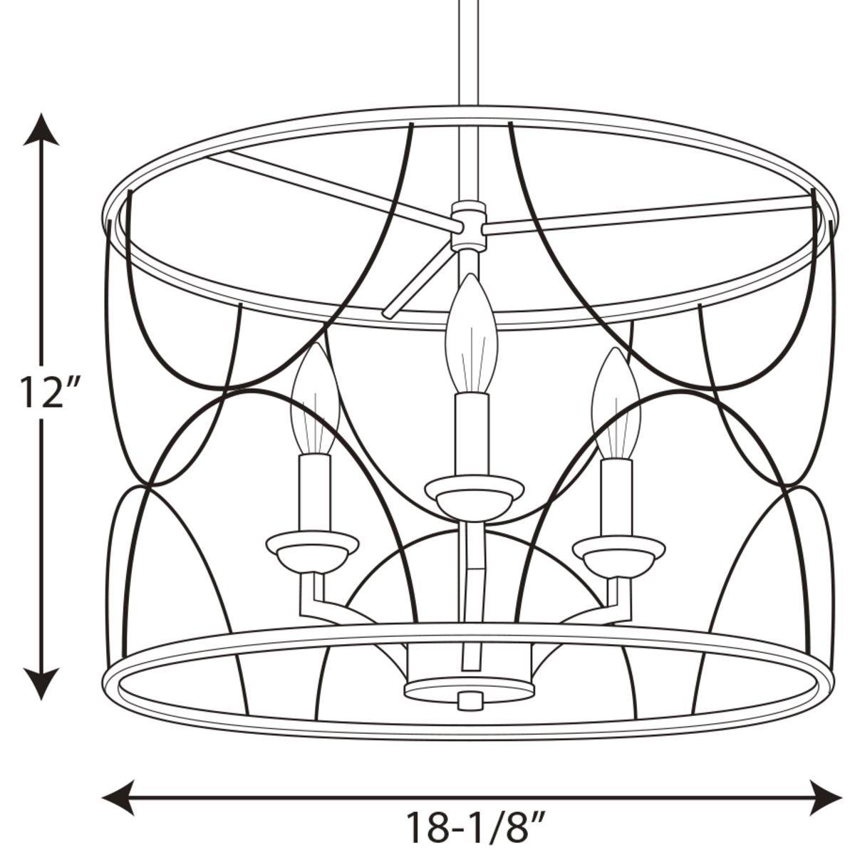 Progress Lighting Matte Black 3 Light 18-1/8 in. Chandelier 