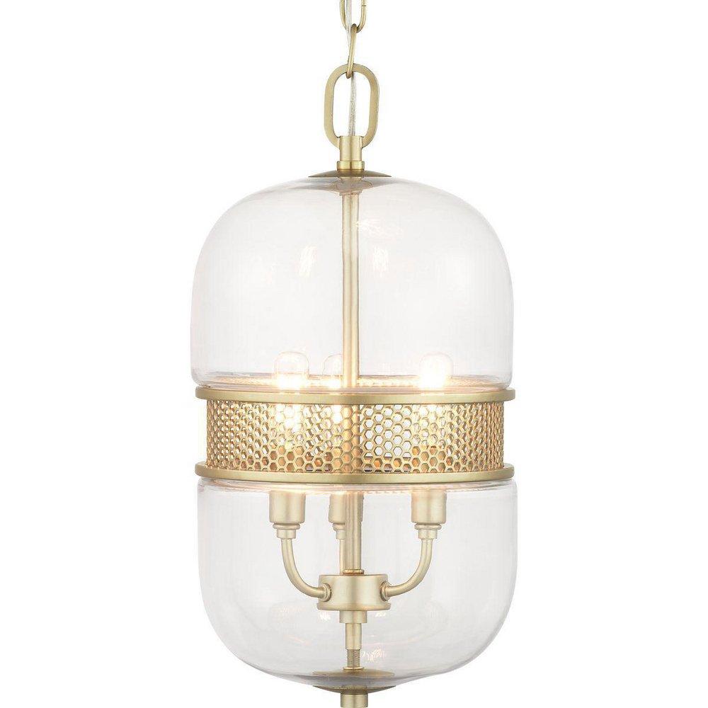 Progress Lighting Vintage Gold 9 in. 60W 3-Light Candelabra E-12 Incandescent Clear Glass Pendant 