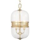 9 in. 60W 3-Light Candelabra E-12 Incandescent Clear Glass Pendant in Vintage Gold