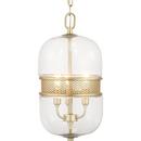 Progress Lighting Vintage Gold 9 in. 60W 3-Light Candelabra E-12 Incandescent Clear Glass Pendant 