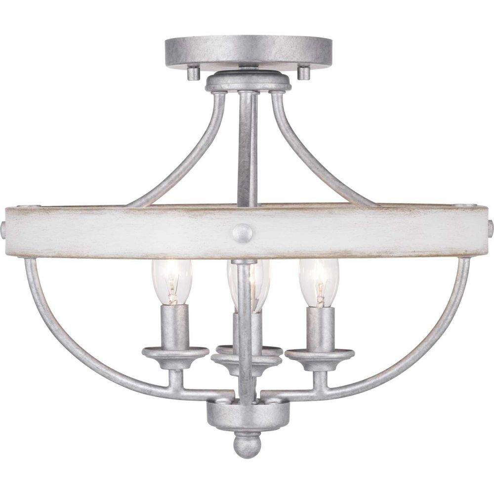 Progress Lighting Galvanized 60W 4-Light Candelabra E-12 Incandescent Semi-Flush Mount Ceiling Fixture 