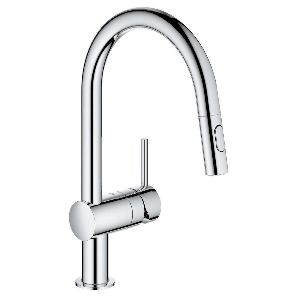GROHE StarLight&reg; Chrome Single Handle Pull Down Kitchen Faucet 
