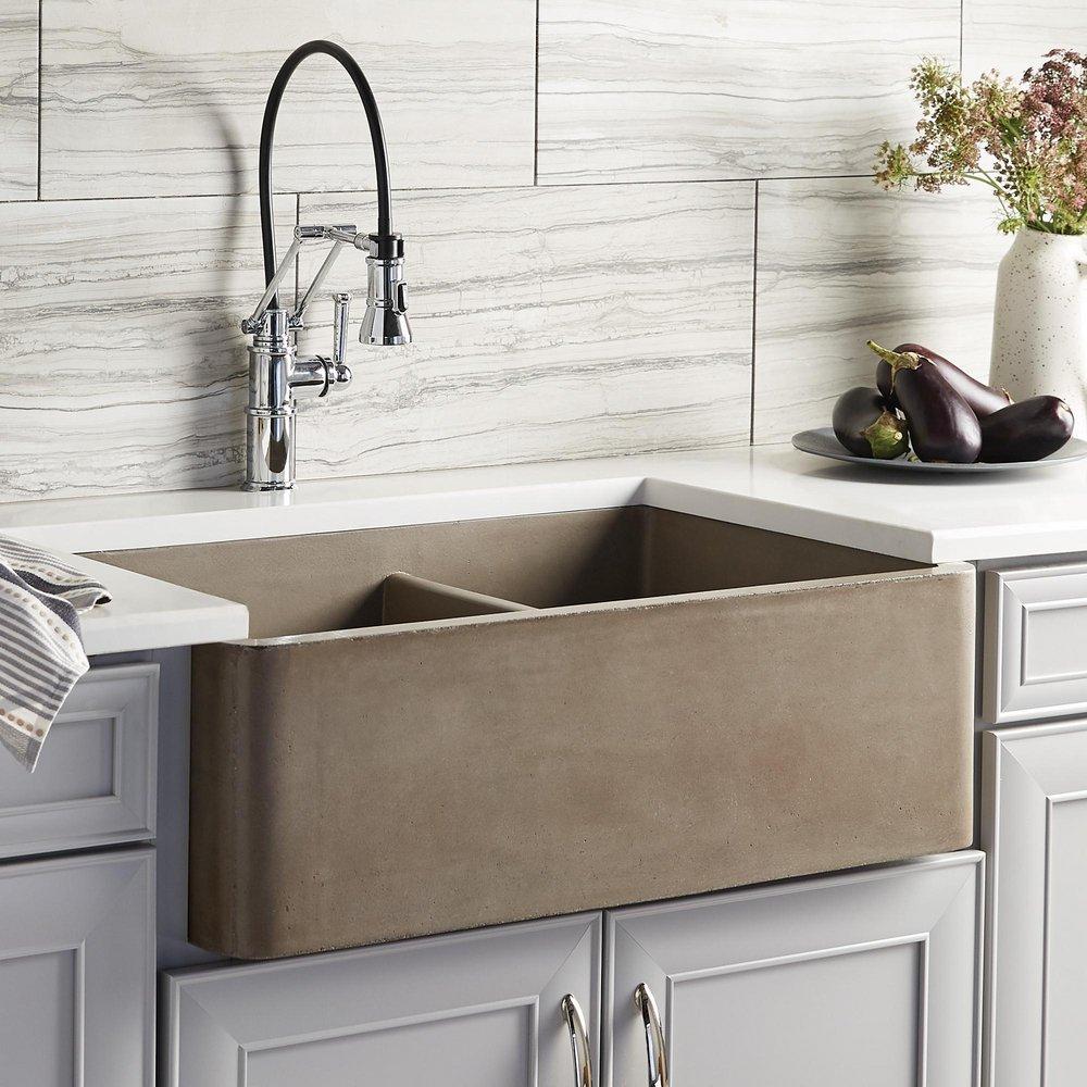 Native Trails Earth 33 x 21 in. Concrete Double Bowl Farmhouse Kitchen Sink 