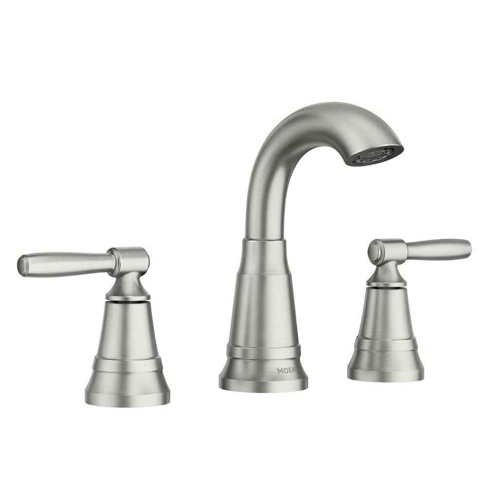 Moen Spot Resist Brushed Nickel Two Handle Widespread Bathroom Sink Faucet Lever Handle 
