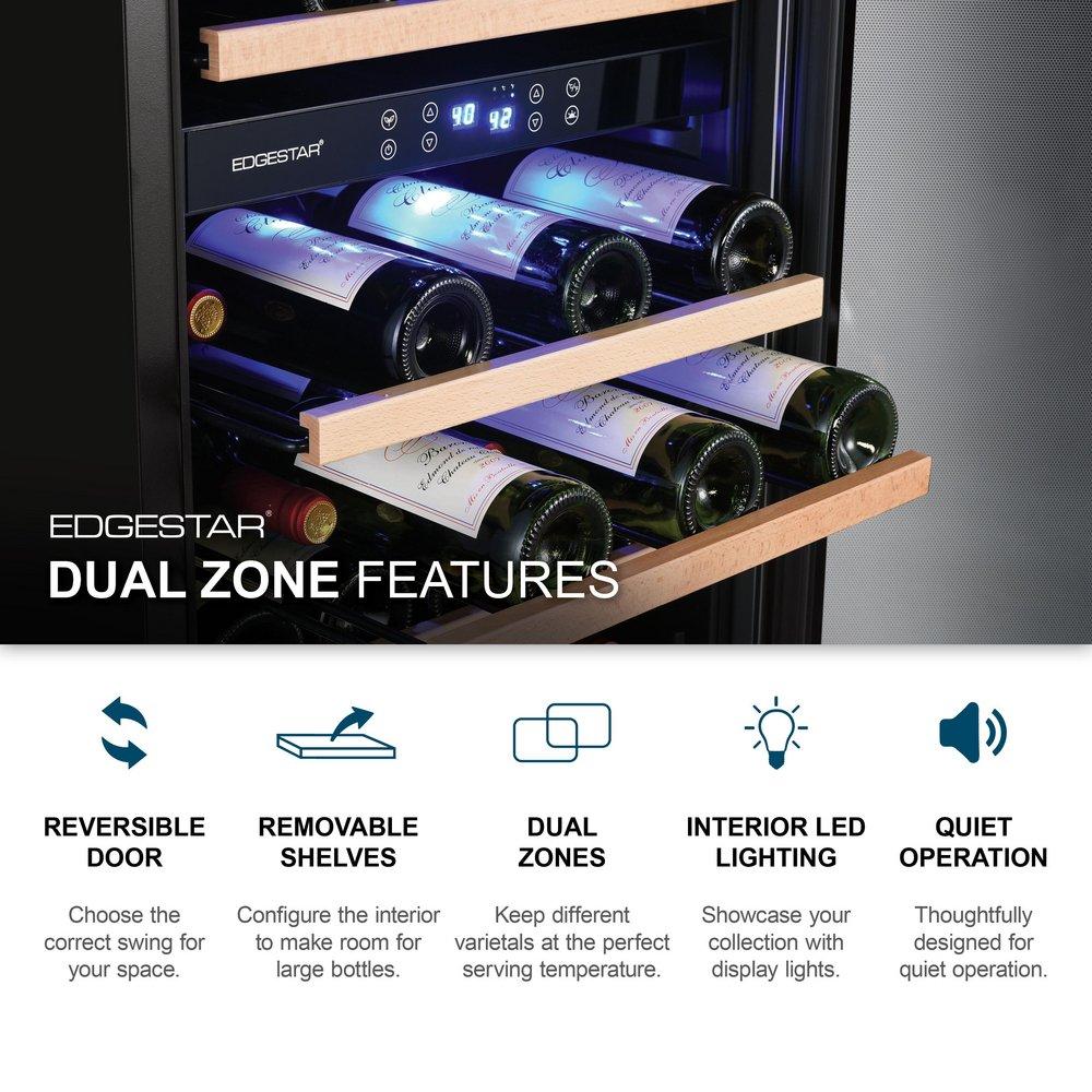 Edgestar Stainless Steel/Black 24 in. 101-Bottle Built-In Dual Zone Wine Cooler 