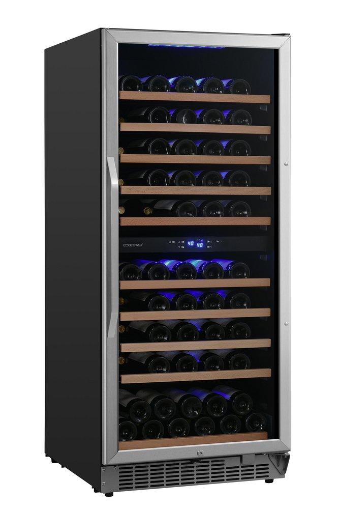 Edgestar Stainless Steel/Black 24 in. 101-Bottle Built-In Dual Zone Wine Cooler 
