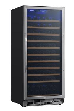 24 in. 121 Bottles Built-In Single Zone Wine Cooler in Black/Stainless Steel