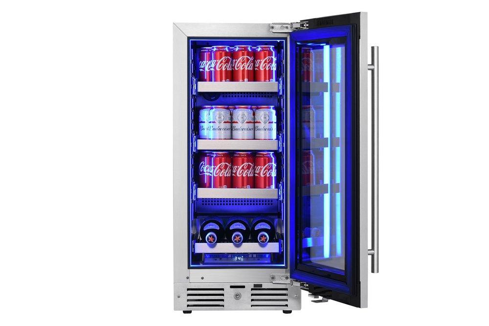 Landmark Stainless Steel 15 in. 2.89 cf Beverage Center with Right Hinge and Multi Color LED Light 