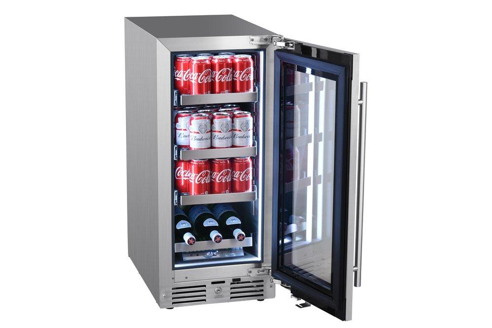 Landmark Stainless Steel 15 in. 2.89 cf Beverage Center with Right Hinge and Multi Color LED Light 