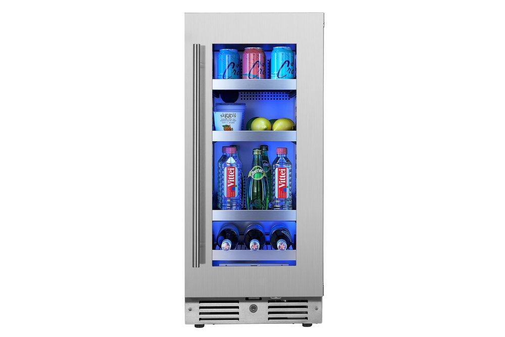 Landmark Stainless Steel 15 in. 2.89 cf Beverage Center with Right Hinge and Multi Color LED Light 