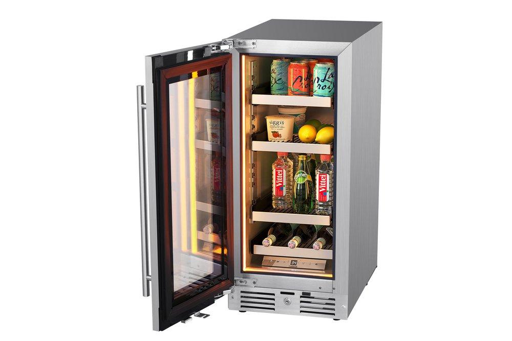 Landmark Stainless Steel 15 in. 2.89 cf Beverage Center with Left Hinge and Multi Color LED Light 