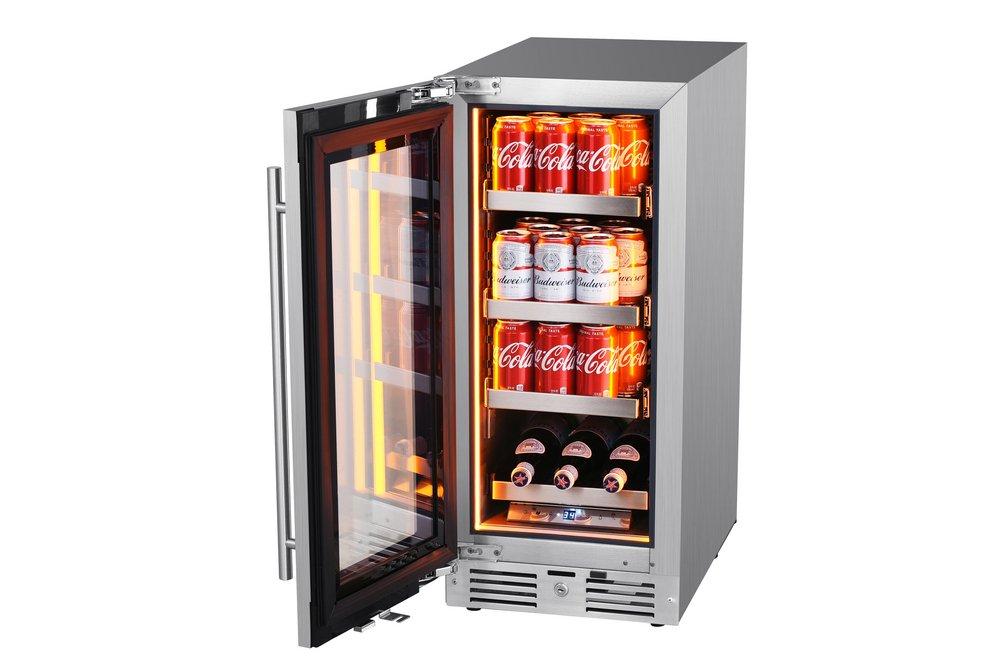 Landmark Stainless Steel 15 in. 2.89 cf Beverage Center with Left Hinge and Multi Color LED Light 